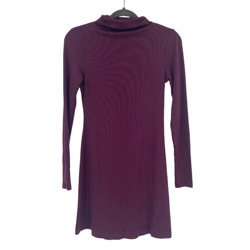 Michael Stars Size Small Plum Ribbed Knit Long Sleeve Mock Neck Dress